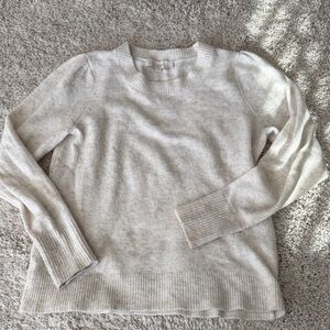 LOFT Cream Crewneck Sweater with Subtle Puff Shoulders